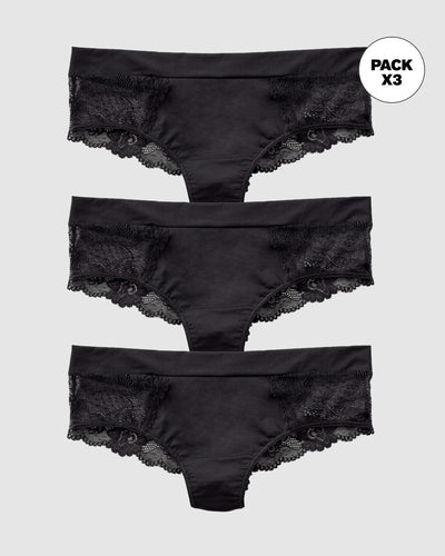 Paquete x 3 panties cacheteros en microfibra con detalles en encaje#color_700-negro