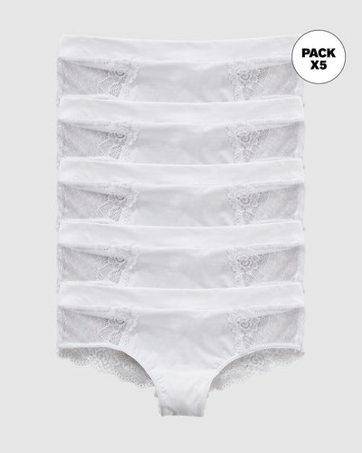 Paquete x 5 panties cacheteros en microfibra y detalles en encaje#color_000-blanco
