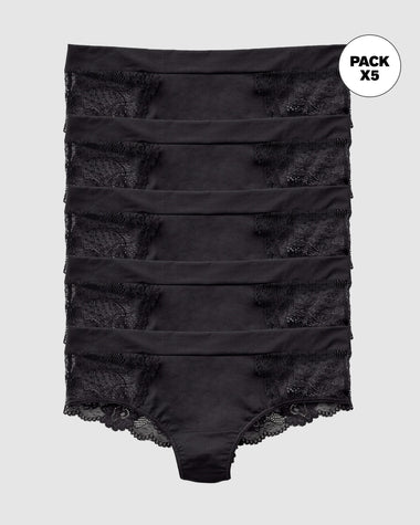 Paquete x 5 panties cacheteros en microfibra y detalles en encaje#color_700-negro