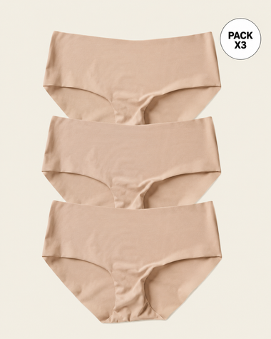 Paquete x 3 panties hípster invisibles ultraplanos sin elásticos y de pocas costuras#color_802-habano