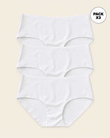 Paquete x 3 panties hípster invisibles ultraplanos sin elásticos y de pocas costuras#color_000-blanco
