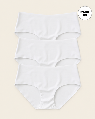 Paquete x 3 panties hípster invisibles ultraplanos sin elásticos y de pocas costuras#color_000-blanco