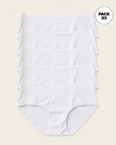 Paquete x 5 panties hípster invisibles ultraplanos sin elásticos y de pocas costuras#color_000-blanco