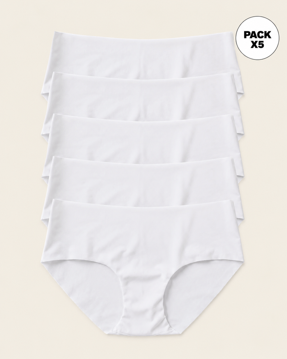 Paquete x 5 panties hípster invisibles ultraplanos sin elásticos y de pocas costuras