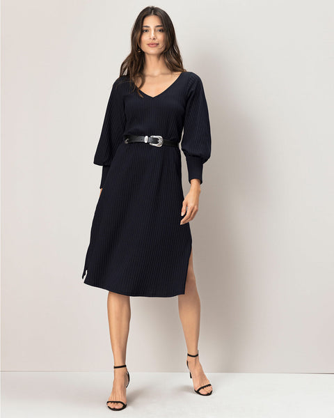 Vestido largo cuello en V#color_700-negro