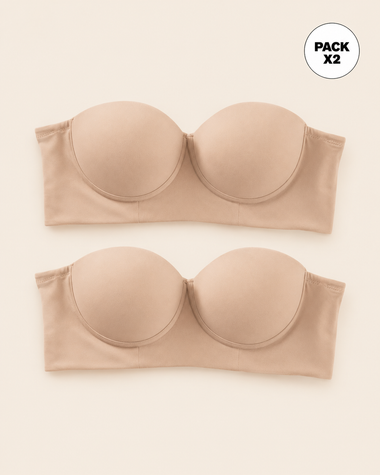 Paquete x 2 brasieres strapless Bustier 360° de perfección#color_802-habano