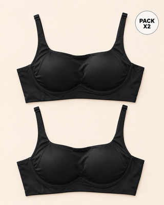 Paquete x 2 brasieres sin arco ultracómodos de alto soporte y cubrimiento Everyday Bra#color_700-negro