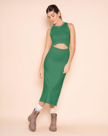 Vestido midi manga sisa con aberturas laterales#color_068-verde