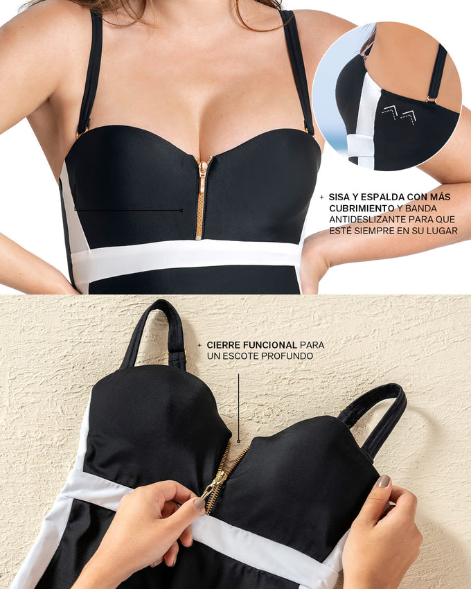 Vestido de baño entero control suave de abdomen uso strapless o convencional#color_700-negro